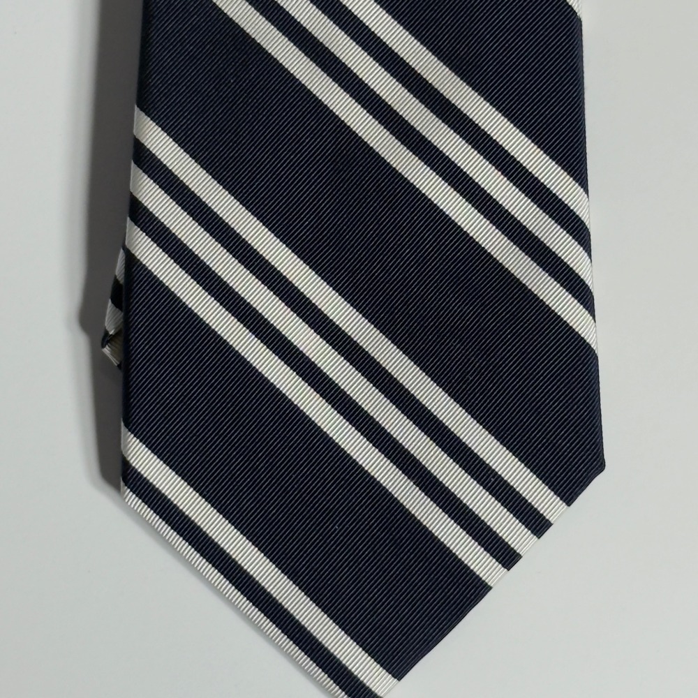 NWT Polo Ralph Lauren Mens Silk Stripe Tie Navy Blue White Hand Made Italy
